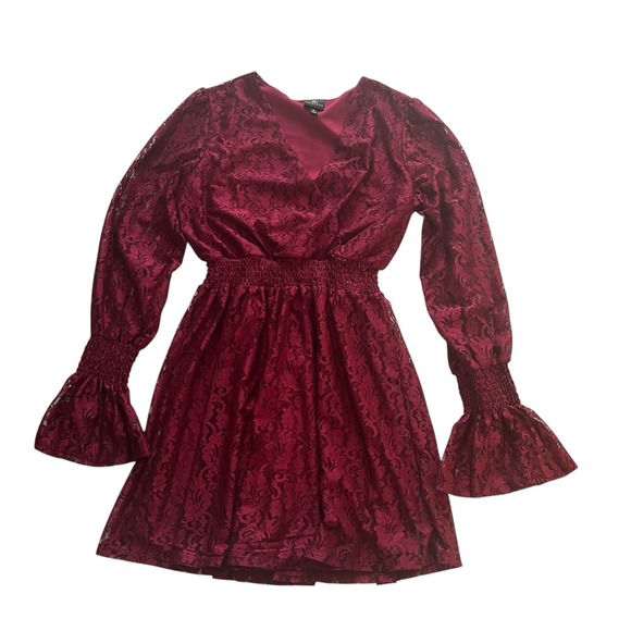 Disney Dresses & Skirts - Disney Princess Women's Size S Burgundy Lace Wrap Dress‎ V-Neck Long Sleeve